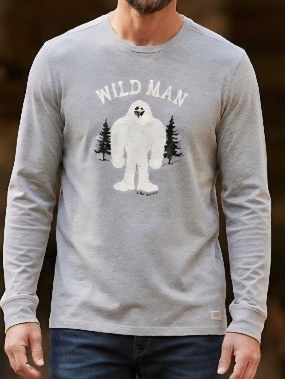 Life is Good Men's Large Grey Wild Man Abominable Snowman Yeti Long Sleeve Tee